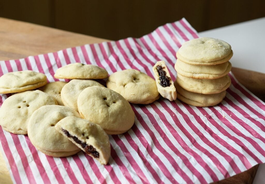 old fashioned raisin filled cookie wide shot
