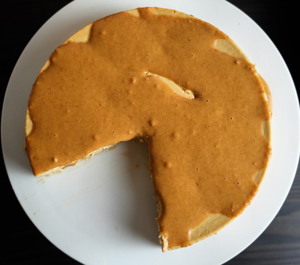 over top finished high protein healthy peanut butter pie