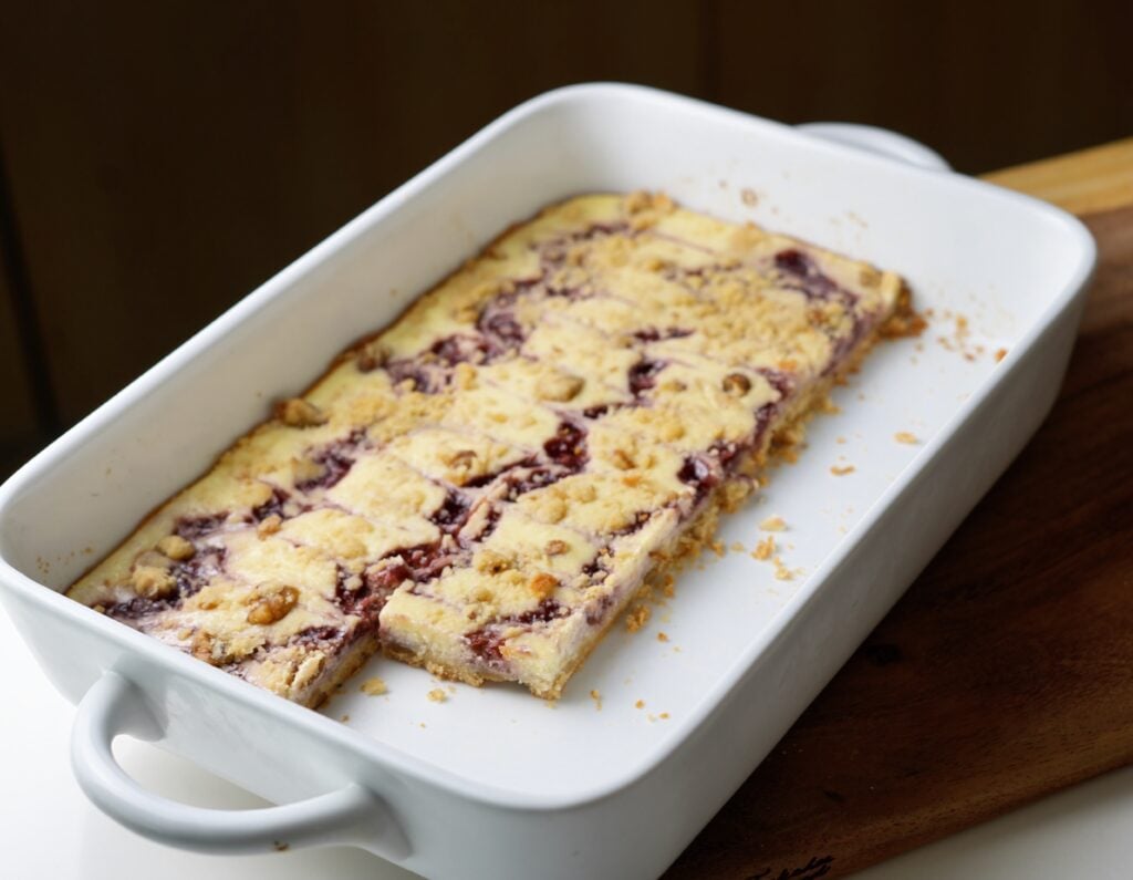 vintage cream cheese jelly bars in pan shot