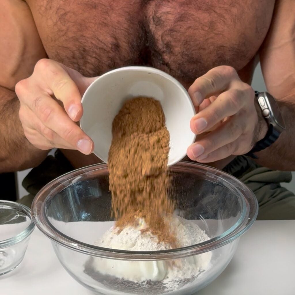 adding chocolate protein powder