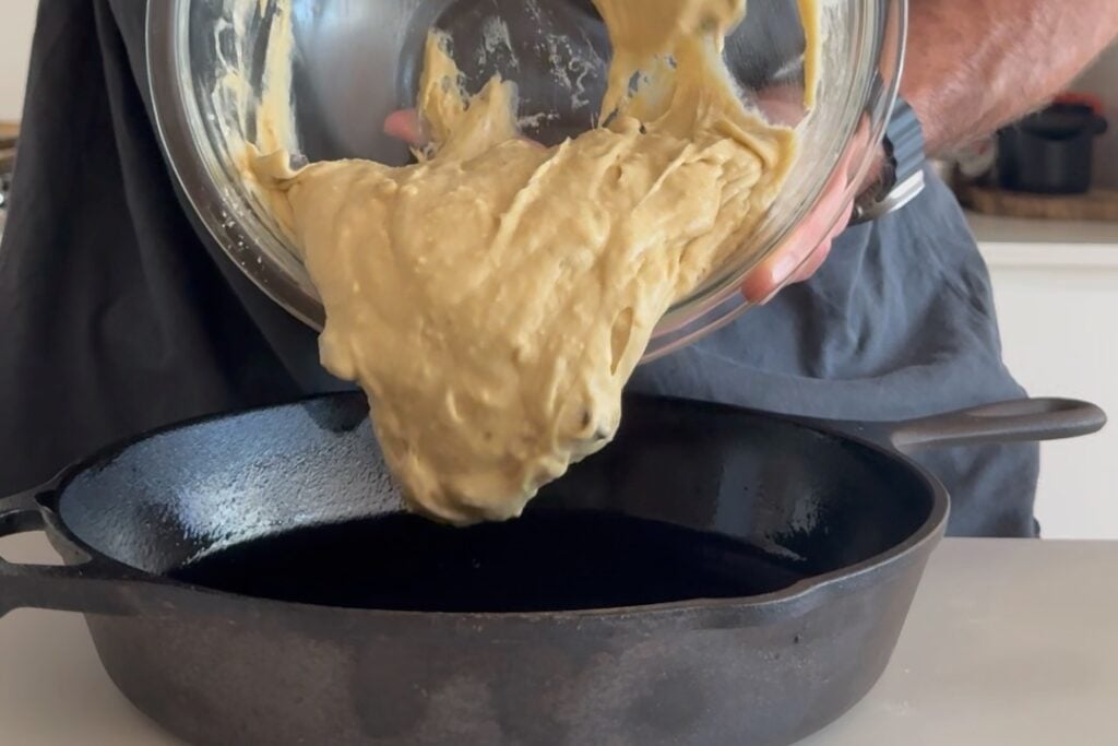 banana bread batter skillet ready to bake