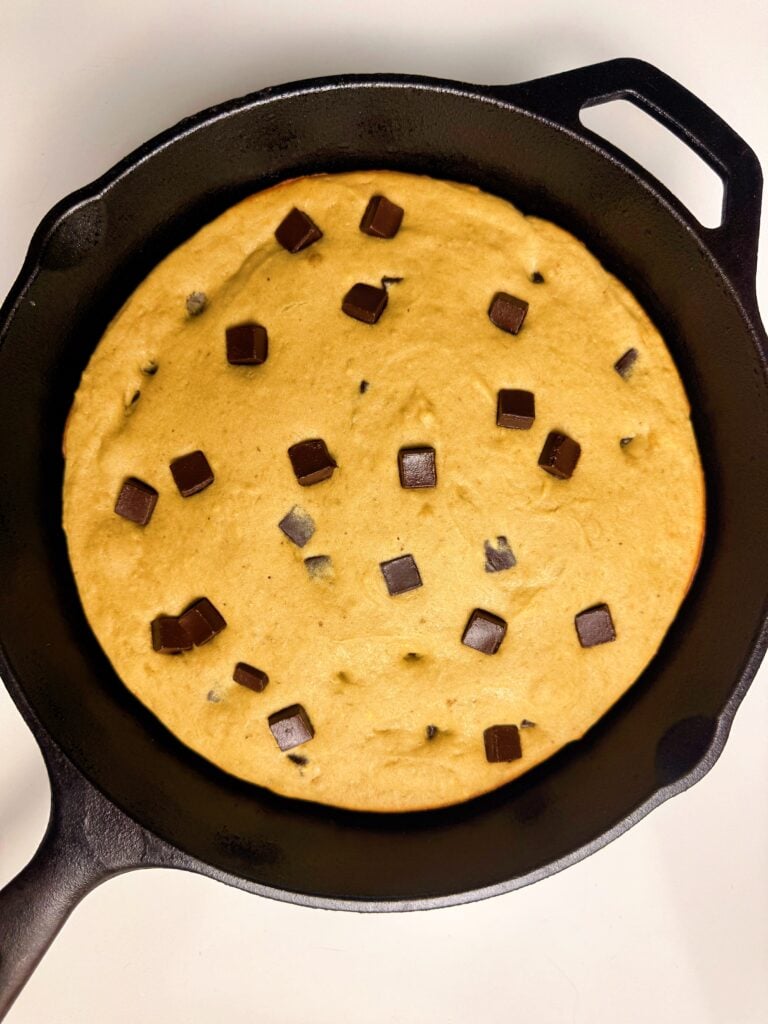 banana bread in skillet freshly baked