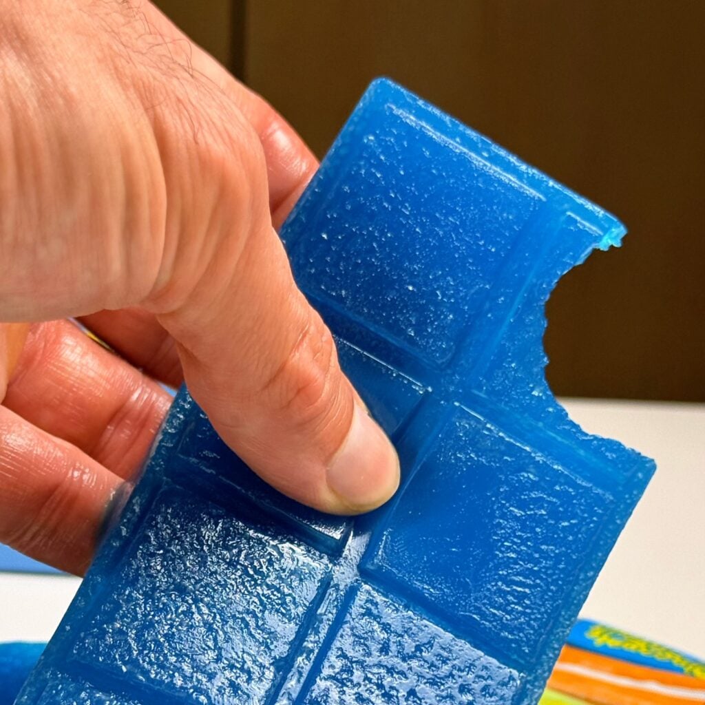 blue raspberry protein bars bite close up