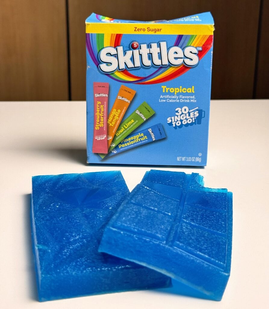 blue raspberry protein bars with skittles