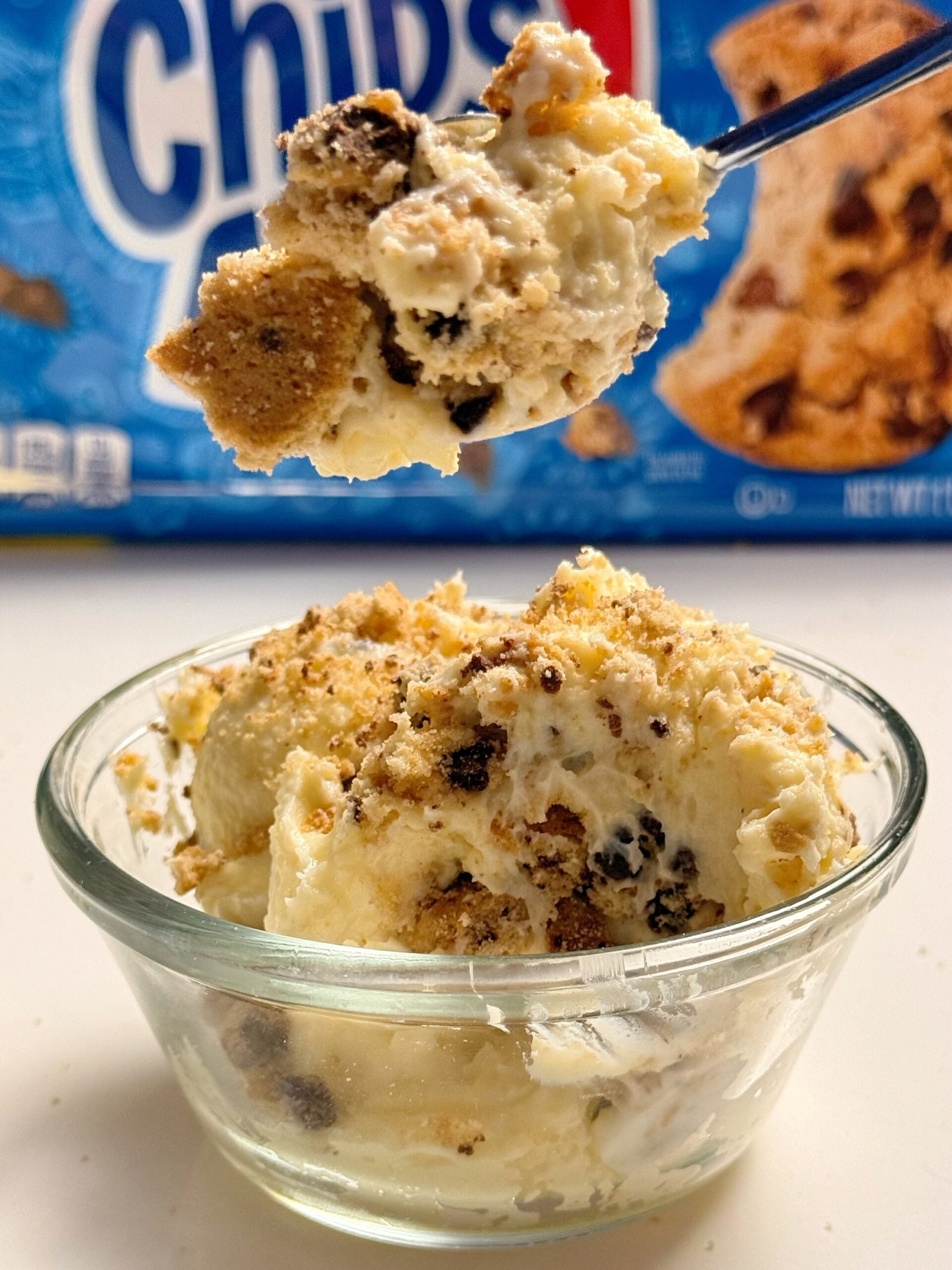 chips ahoy cheesecake in scoop close up