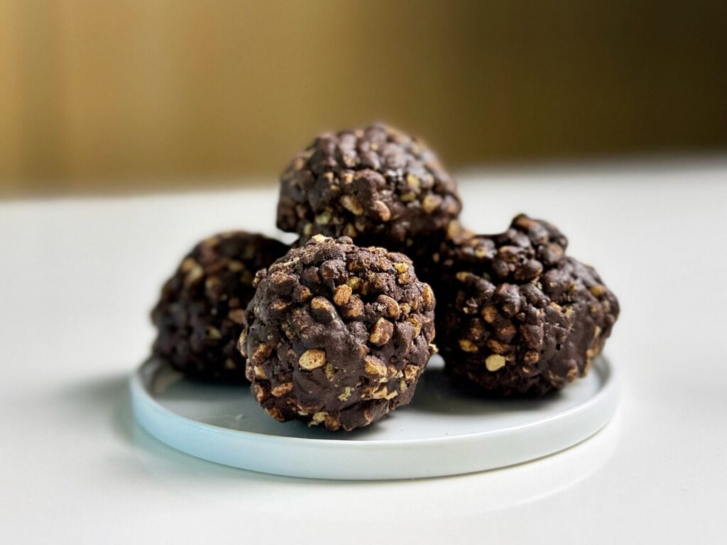 chocolate crunch protein truffle on plate