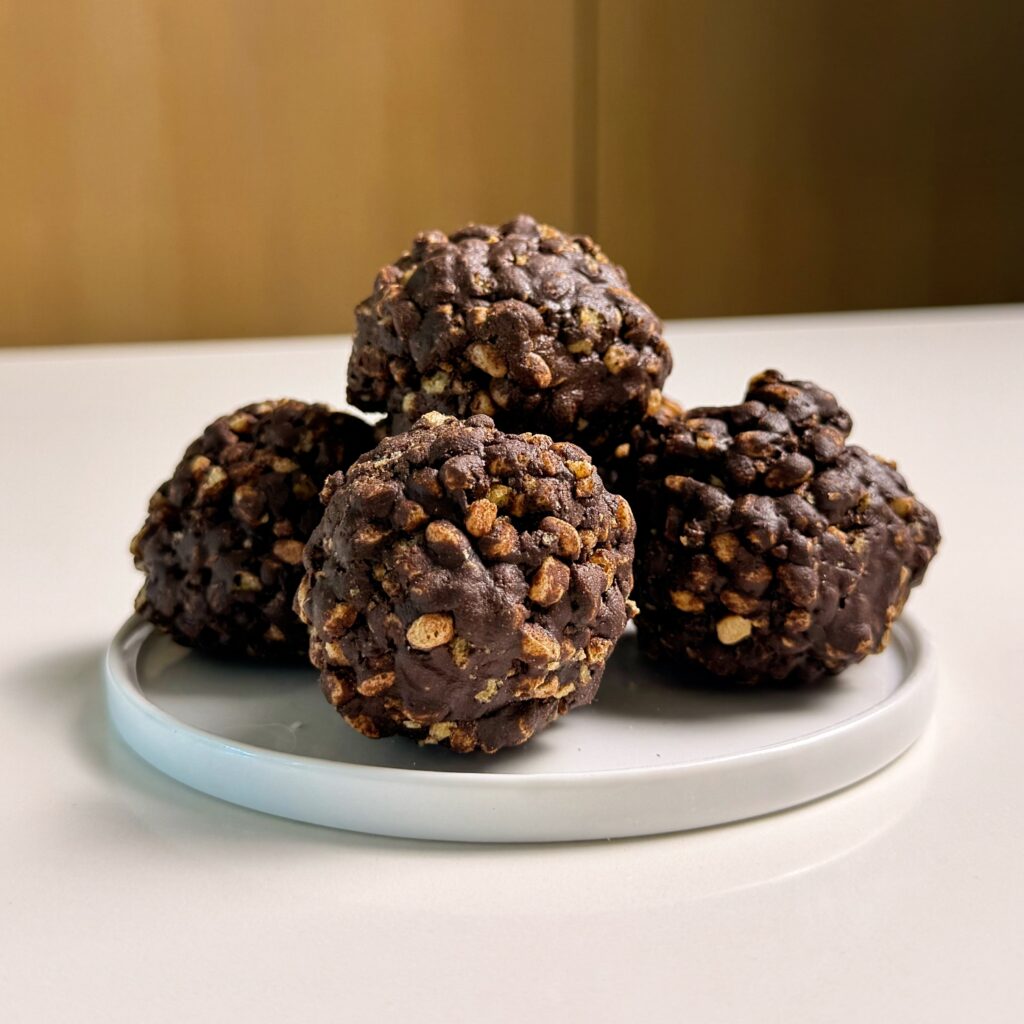 finished chocolate crunch protein truffle