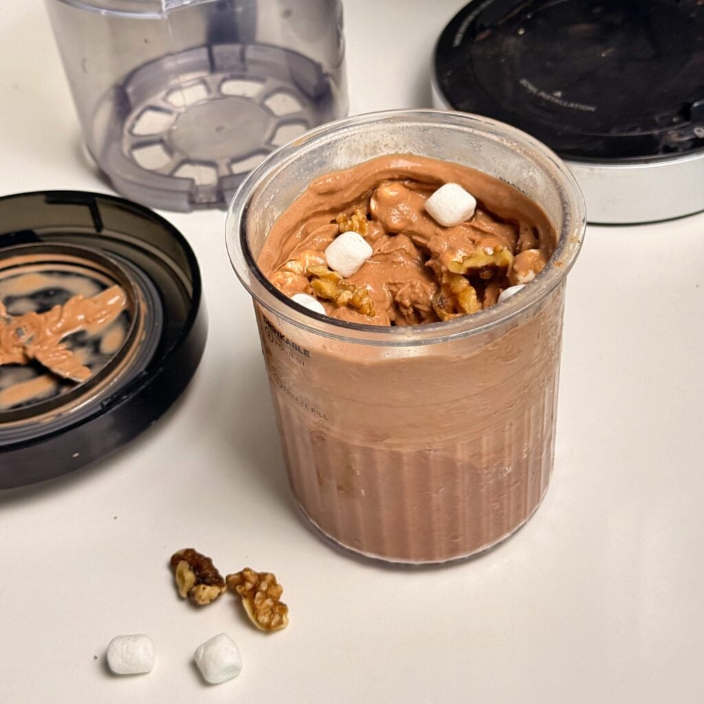 finished moose tracks protein ice cream on counter