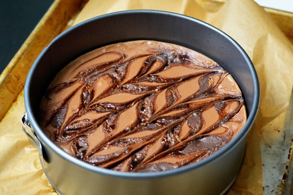 high protein chocolate cheesecake cooling
