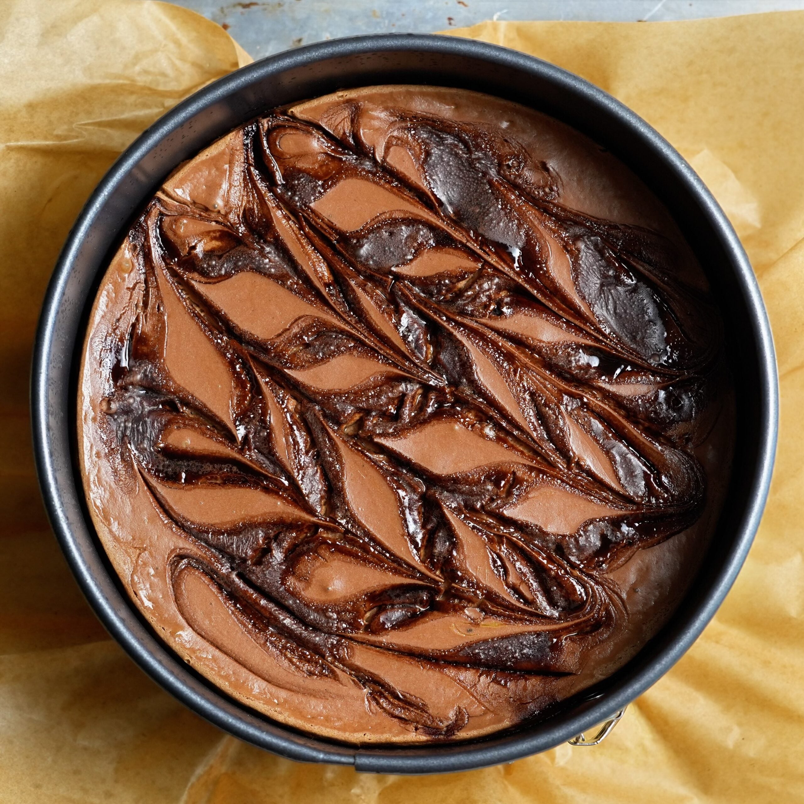 high protein double chocolate cheesecake freshly baked