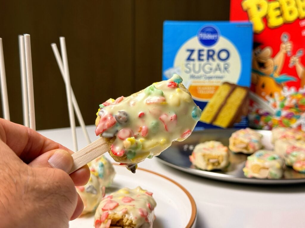 high protein fruity pebbles cake pop