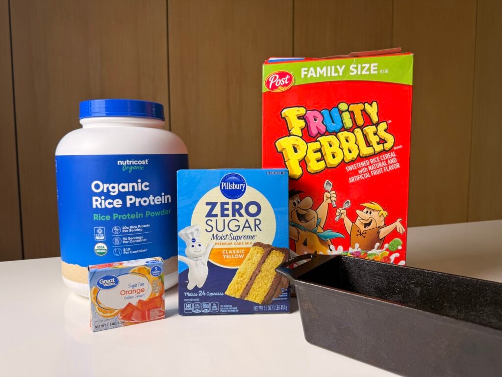 ingredients for fruity pebble loaf cake