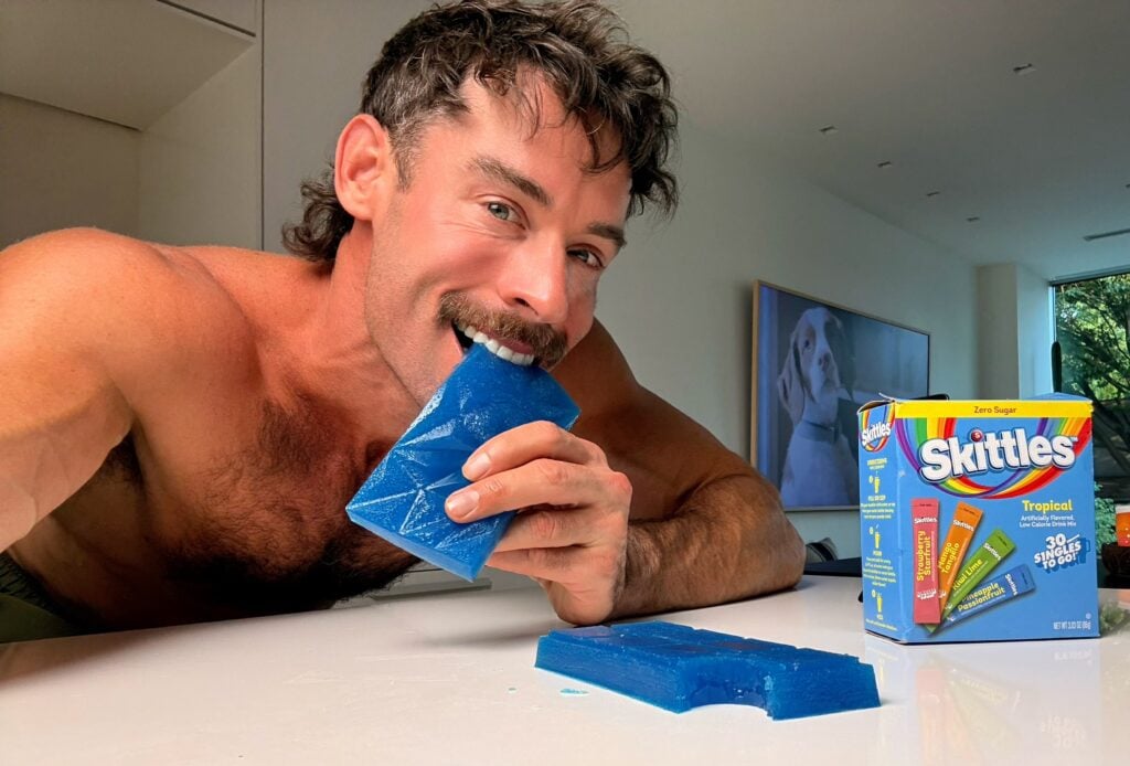 jacob eating blue raspberry protein bars