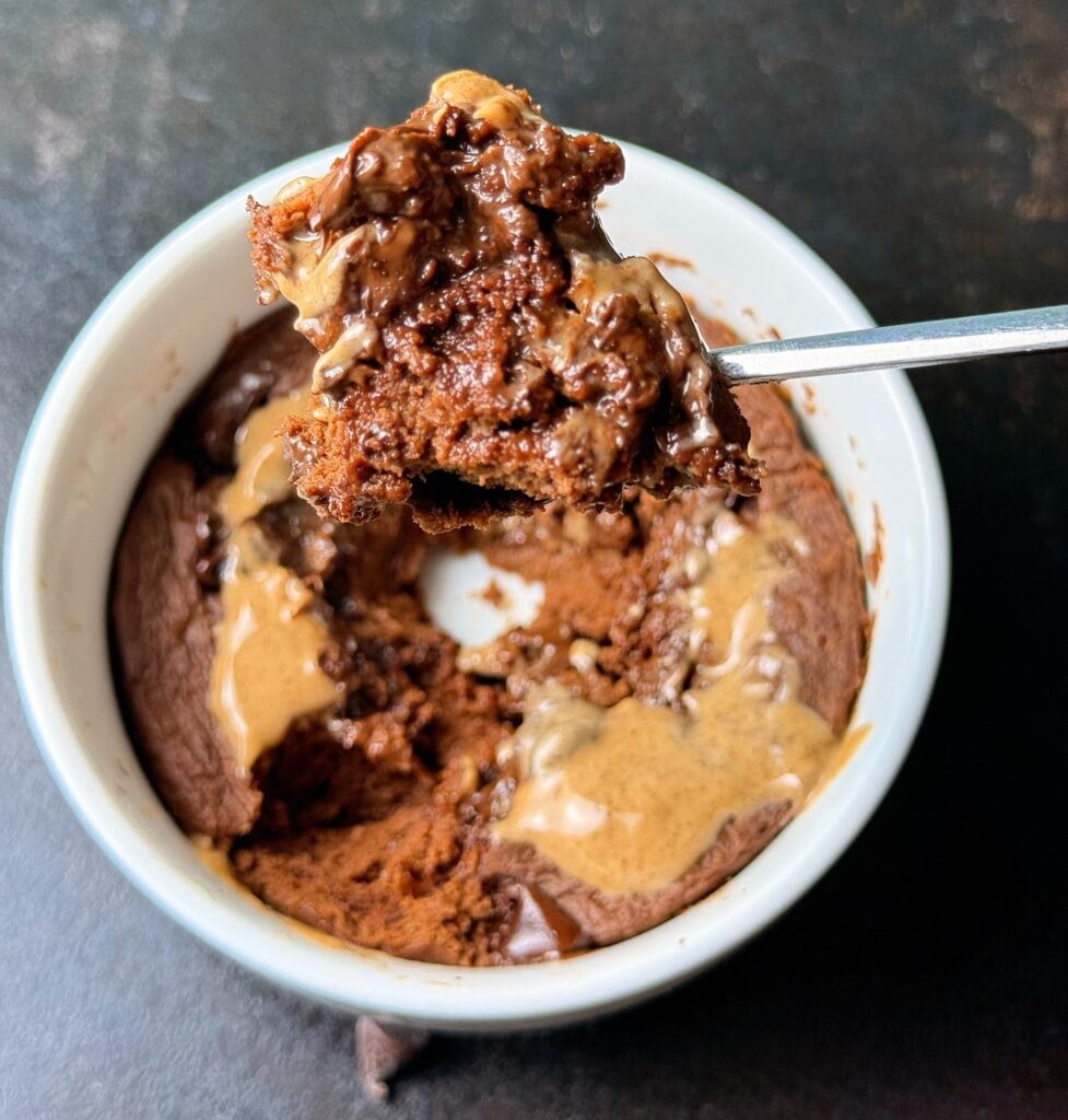 scoop microwave chocolate brownie with peanut butter drizzle