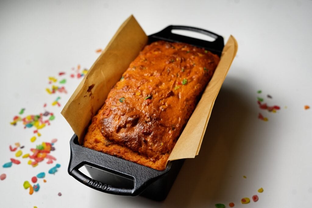 uniced fruity pebble loaf cake