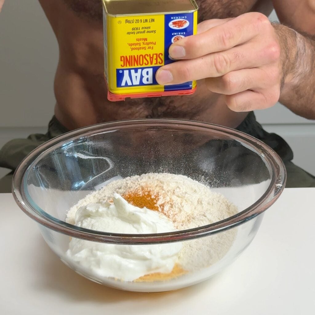 baking cheddar bay healthy biscuits being mixed