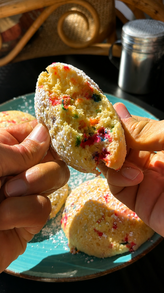 high protein cloud cookies in hand split