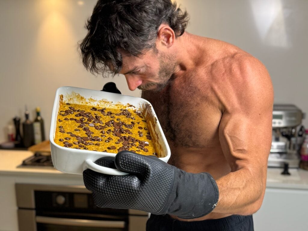 jacob holding and smelling the baked oats