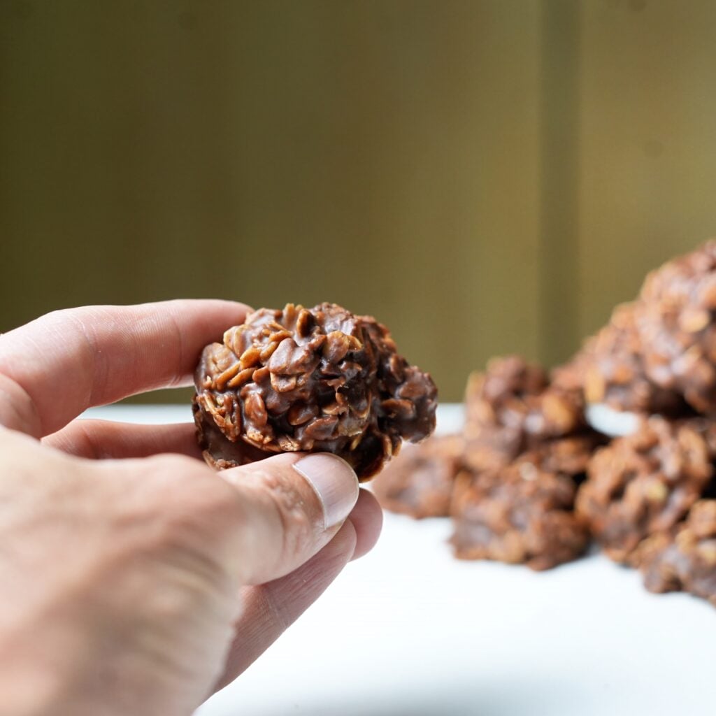 old fashioned no bake oatmeal cookie in hand