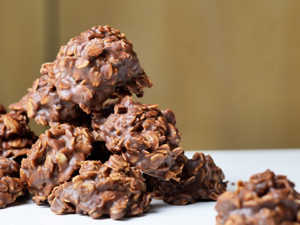 old fashioned no bake oatmeal cookie in stack