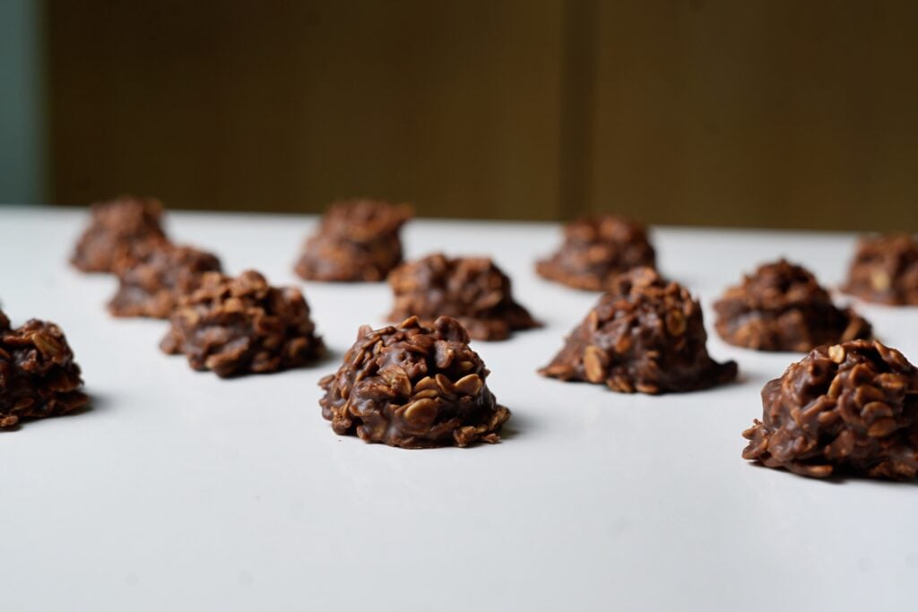 old fashioned no bake oatmeal cookie on counter