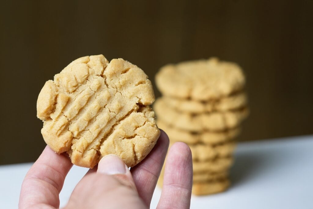 old fashioned peanut butter cookie in hand
