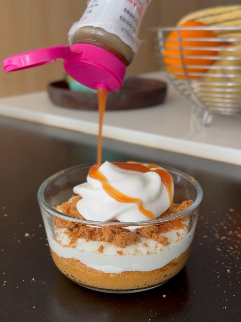 drizzle sauce on pumpkin parfait