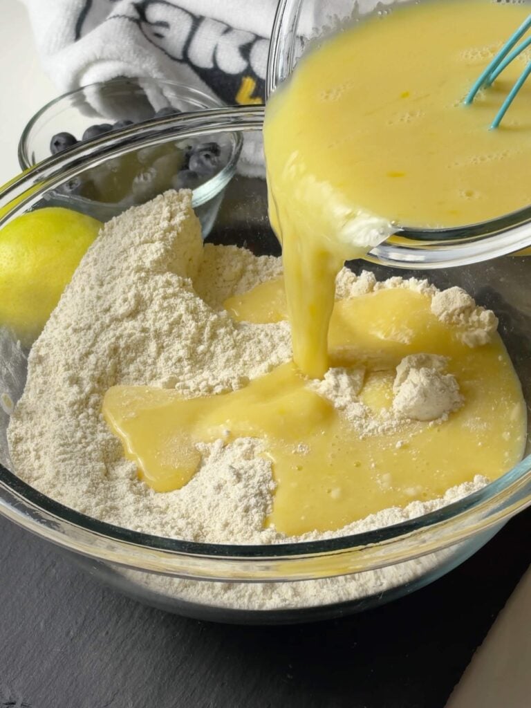 FitFlour being mixed into the lemon blueberry cake batter.