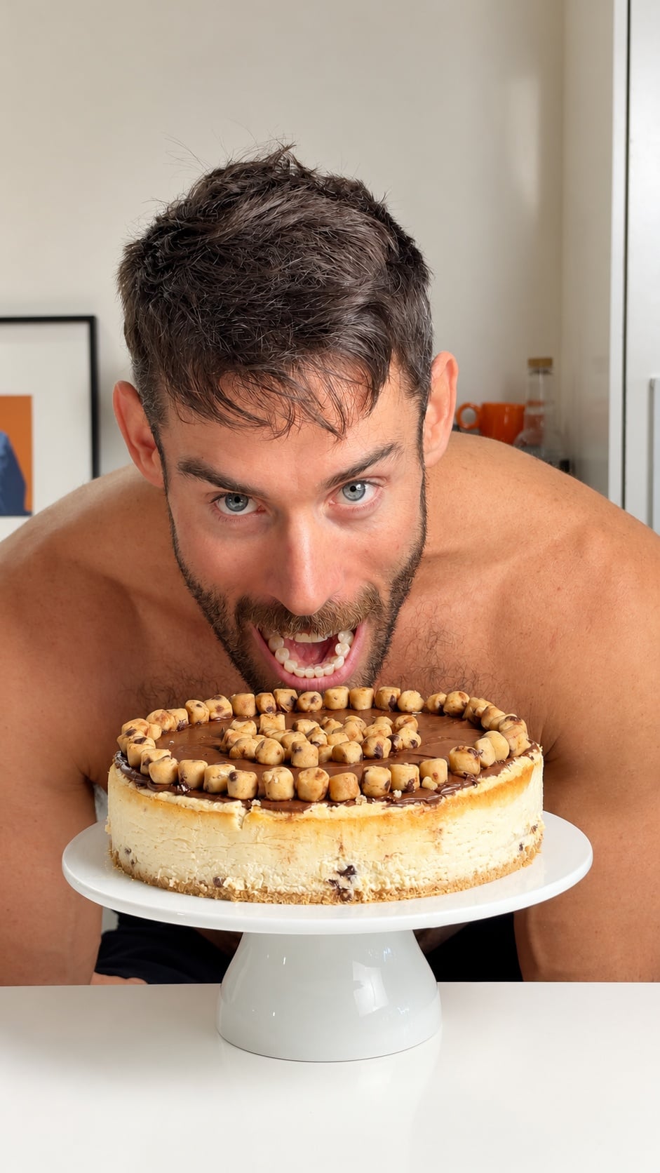 Jacob posing with high-protein cookie dough cheesecake
