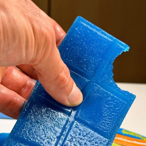 blue raspberry protein bars bite close up