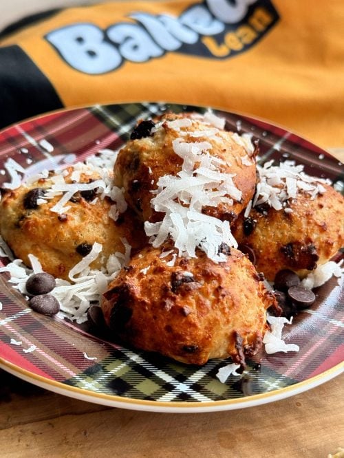 Chocolate Chip Coconut Donut Holes on Plate