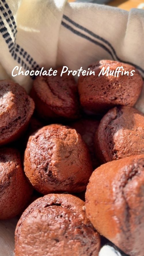 chocolate protein muffins in basket