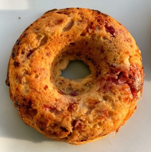 Close-up of high protein cottage cheese donuts showing tender interior