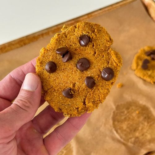 hand holding 2 ingredient pumpkin spice cookies