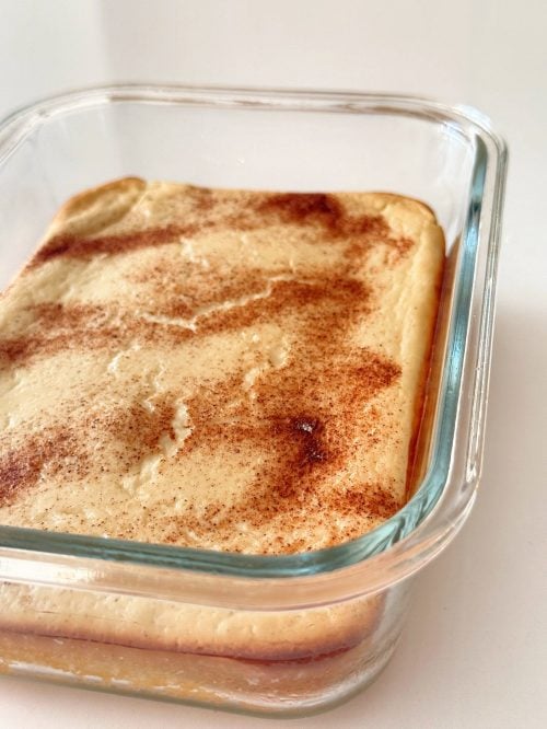 High Protein Snickerdoodle Cheesecake Glass Dish