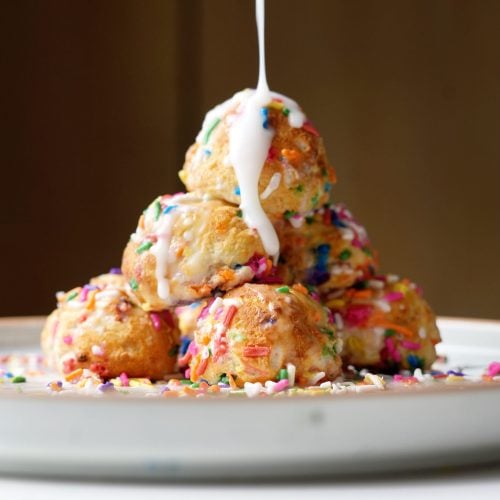 iced funfetti birthday cake donut holes far away