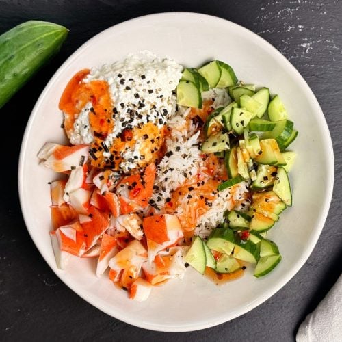 jacob eating his Cottage Cheese Sushi Bowl