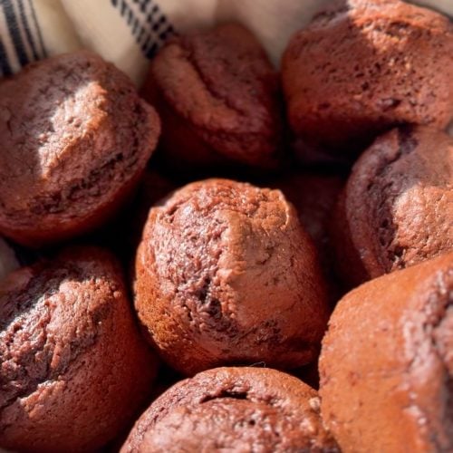 jacob holding his chocolate protein muffins close