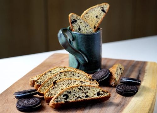 Oreo Biscotti on Board and Jar
