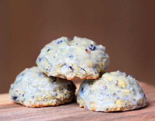 stacked of blueberry cornbread cookies