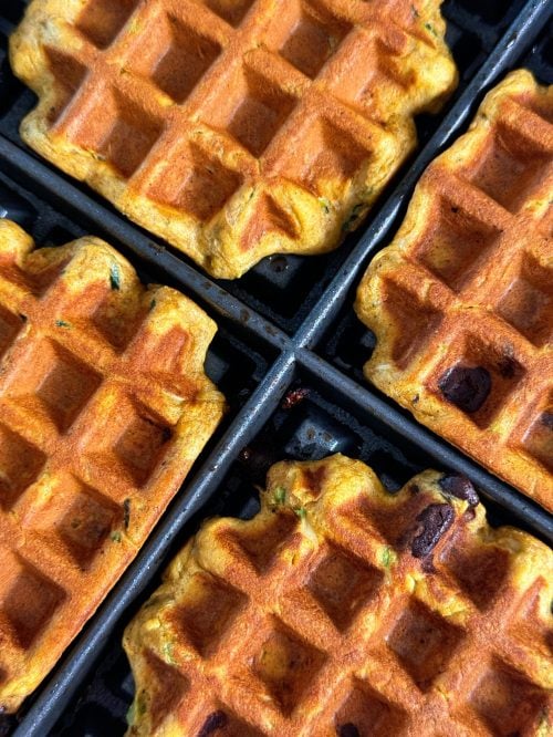zucchini protein waffles in the iron
